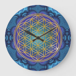 Reloj Redondo Grande Flor de vida - oro - fractal 1