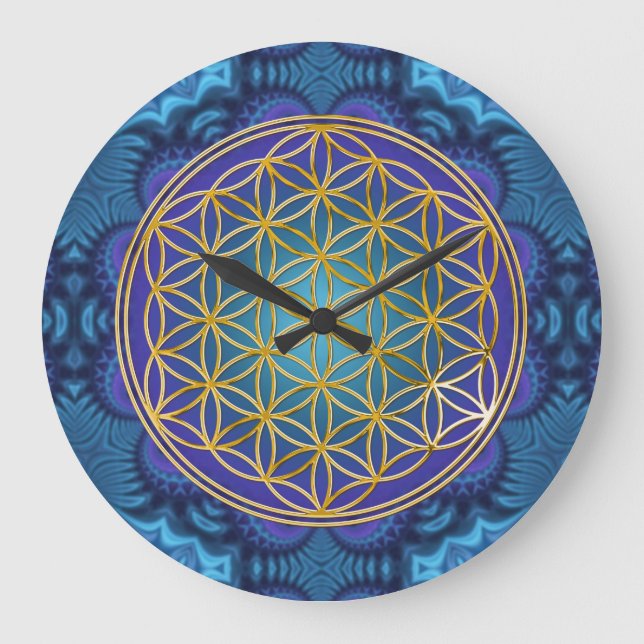 Reloj Redondo Grande Flor de vida - oro - fractal 1 (Anverso)