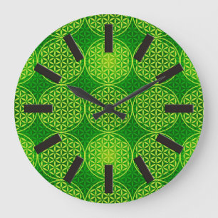 Reloj Redondo Grande Flor de vida - patrón de sello - verde