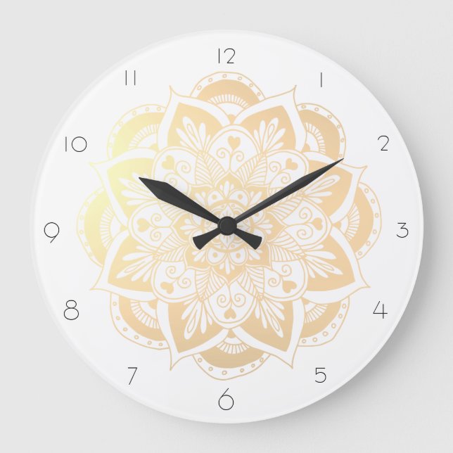 Reloj Redondo Grande Flor elegante dorada Mandala (Anverso)