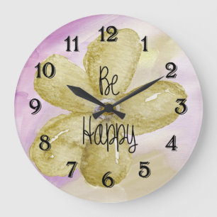Reloj Redondo Grande Flor feliz de la acuarela