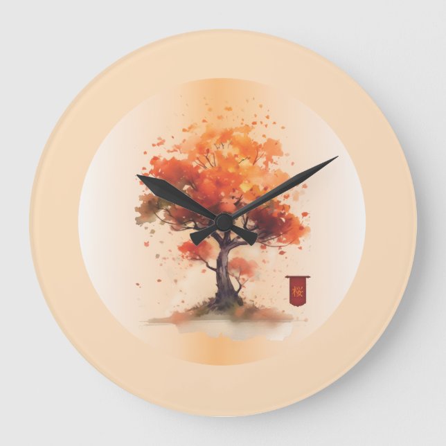 Reloj Redondo Grande Flor japonesa (Anverso)