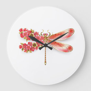 Reloj Redondo Grande Flor libélula con sakura de joyas