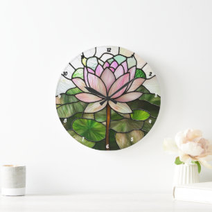 Reloj Redondo Grande Flor Lotus de vidrio templado