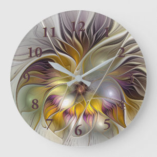 Reloj Redondo Grande Flor moderna fractal abstracta y colorida