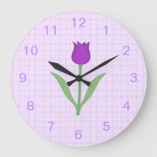 Reloj Redondo Grande Flor morada de tulipanes.