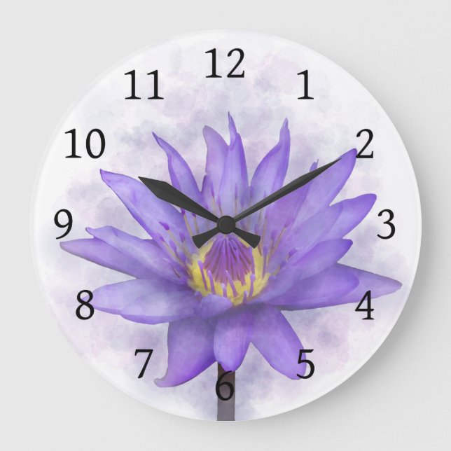 Reloj Redondo Grande Flor morada de Waterlily 7 (Anverso)