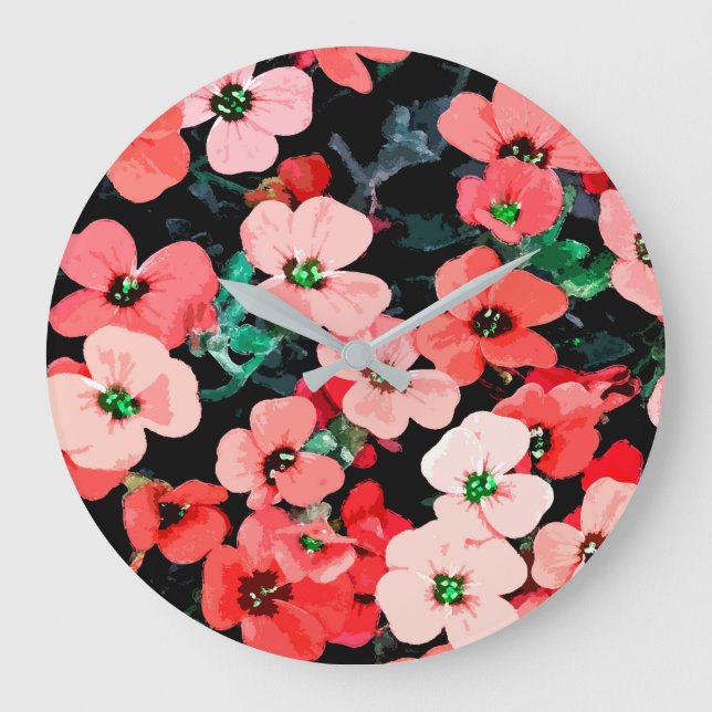 Reloj Redondo Grande Flor roja acuática (Anverso)