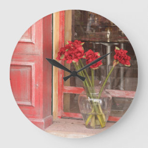 Reloj Redondo Grande Flor roja francesa