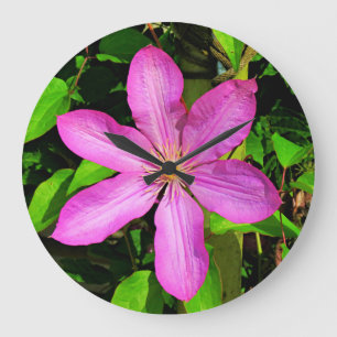 Reloj Redondo Grande Flor rosa brillante y fondo verde