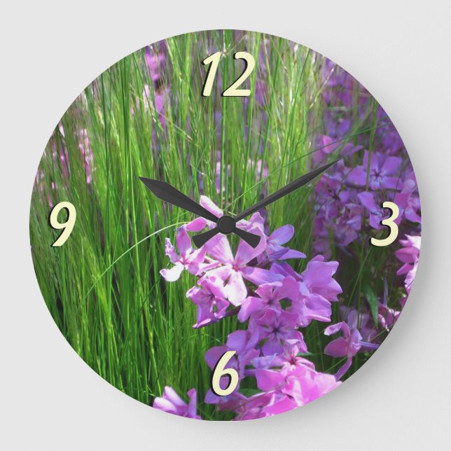 Reloj Redondo Grande Flor rosa de verano y hierba (Anverso)