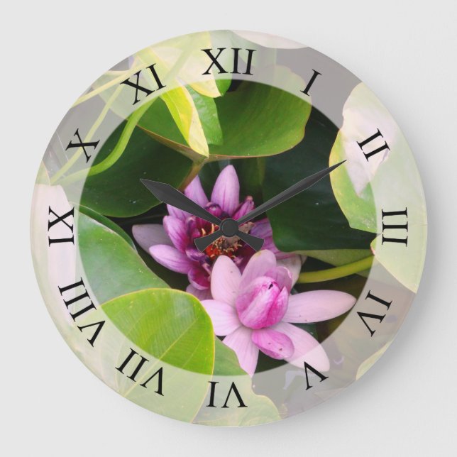 Reloj Redondo Grande Flor rosa Lotus (Anverso)