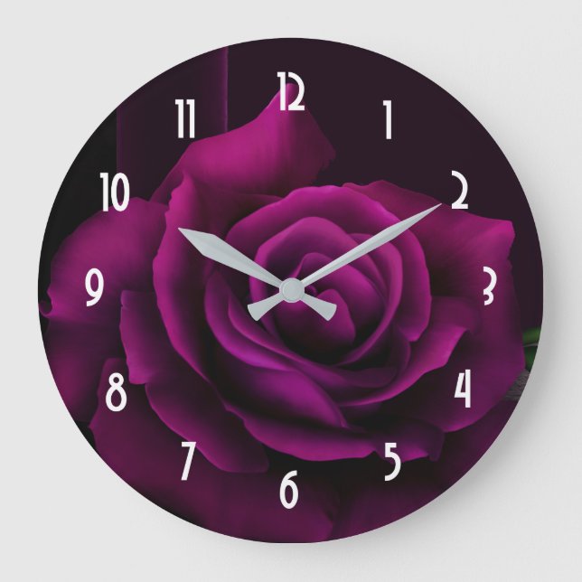 Reloj Redondo Grande Flor rosa roja púrpura gótica (Anverso)