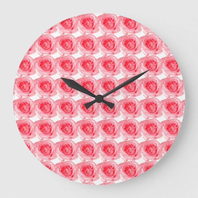 Reloj Redondo Grande Flor rosa rosa (Anverso)