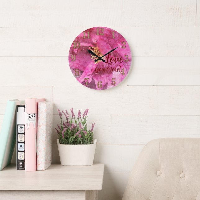 Reloj Redondo Grande Flor Rosa Te Amo Más (Sala de lectura)