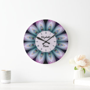Reloj Redondo Grande Flor rosa y verde Mandala