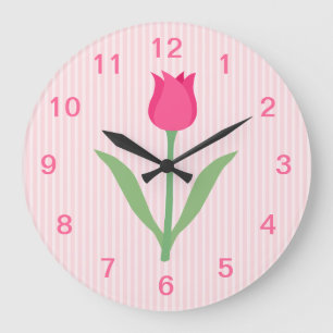 Reloj Redondo Grande Flor rosada bonita del tulipán