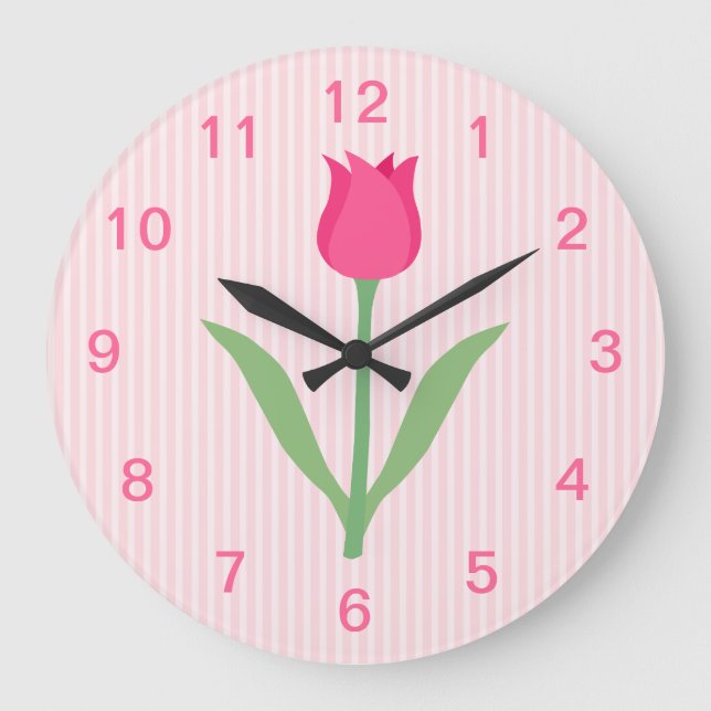 Reloj Redondo Grande Flor rosada bonita del tulipán (Anverso)