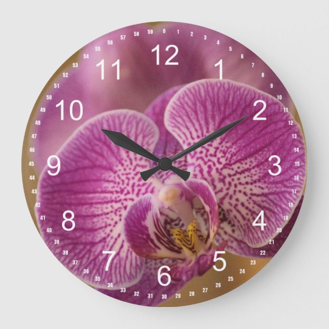 Reloj Redondo Grande Flor rosada de la orquídea (Anverso)