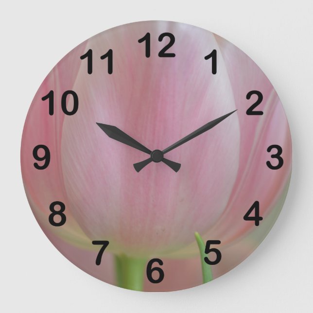 Reloj Redondo Grande Flor rosada del tulipán (Anverso)