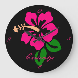 Reloj Redondo Grande Flor rosada tropical Thunder_Cove del hibisco