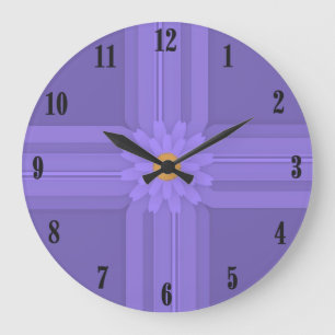 Reloj Redondo Grande Flor simple morada en cruz moderna