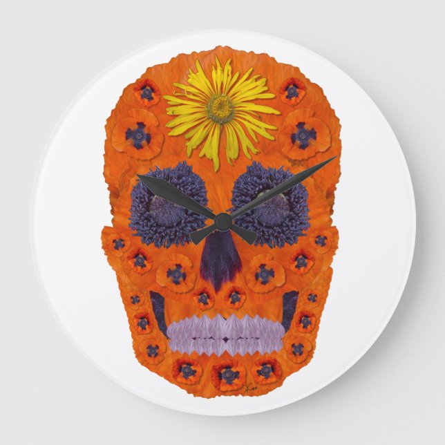 Reloj Redondo Grande Flor Skull 1 (Anverso)
