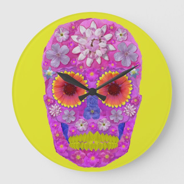 Reloj Redondo Grande Flor Skull 2 (Anverso)