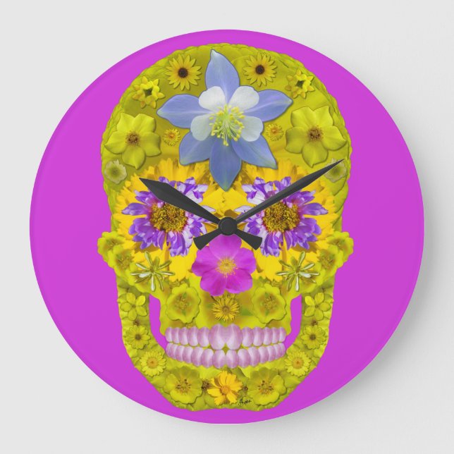 Reloj Redondo Grande Flor Skull 3 (Anverso)