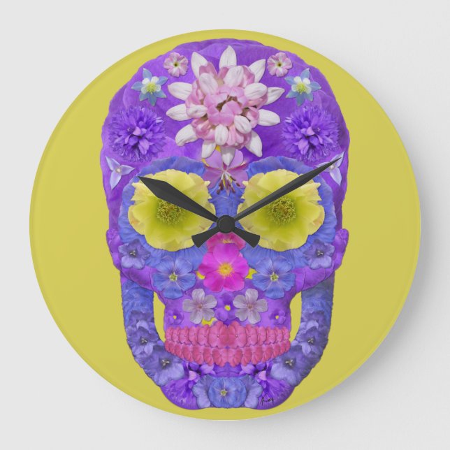 Reloj Redondo Grande Flor Skull 5 (Anverso)