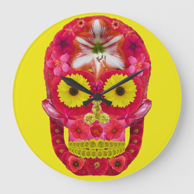 Reloj Redondo Grande Flor Skull 6 (Anverso)