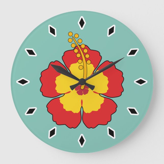 Reloj Redondo Grande Flor tropical hibiscus roja (Anverso)
