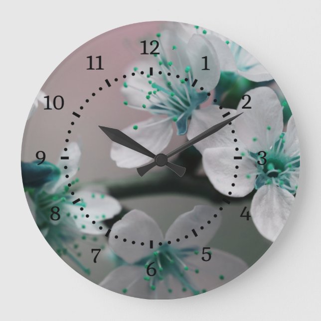 Reloj Redondo Grande Flor Verde azulada rusa contemporánea (Anverso)