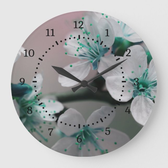 Reloj Redondo Grande Flor Verde azulada rusa contemporánea (Anverso)