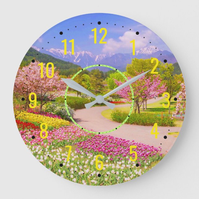 Reloj Redondo Grande Flor y Jardín de plantas - Exterior moderno (Anverso)