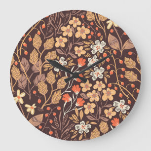Reloj Redondo Grande Flora de Otoño: Patrón vintage sin foco