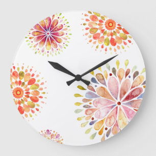 Reloj Redondo Grande floraciones abstractas de acuarela