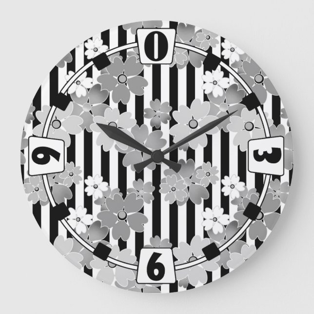 Reloj Redondo Grande Floral, a rayas (Anverso)