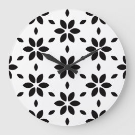 Reloj Redondo Grande Floral Abstracto en Blanco y Negro Moderno
