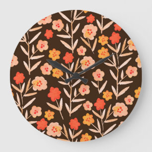 Reloj Redondo Grande Floral acuarela: textura dibujada a mano
