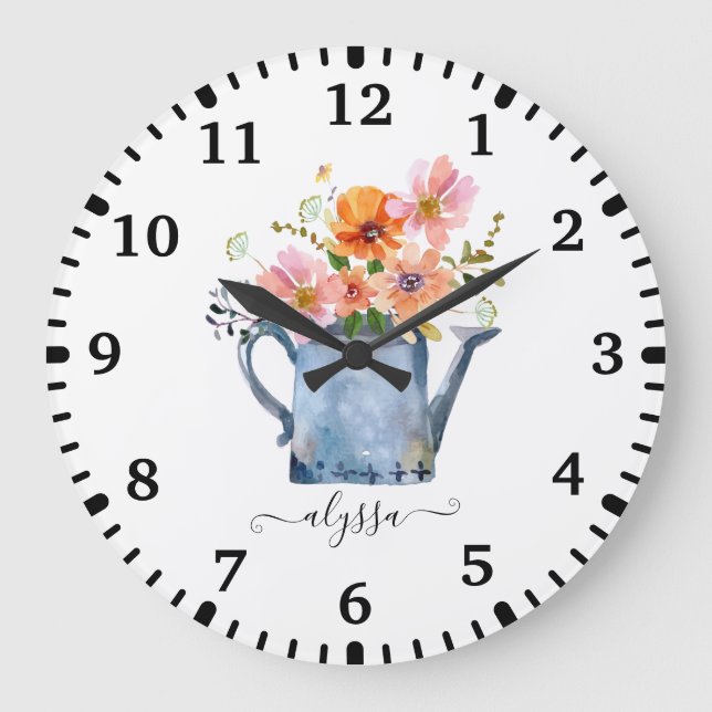 Reloj Redondo Grande Floral acuática pintada a mano (Anverso)