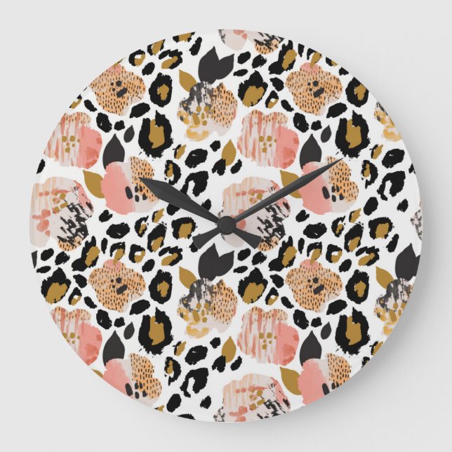 Reloj Redondo Grande Floral, animal, patrón sin fisuras. (Anverso)