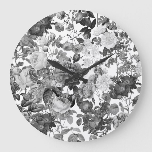 Reloj Redondo Grande Floral blanca blanca blanca negra  (Anverso)