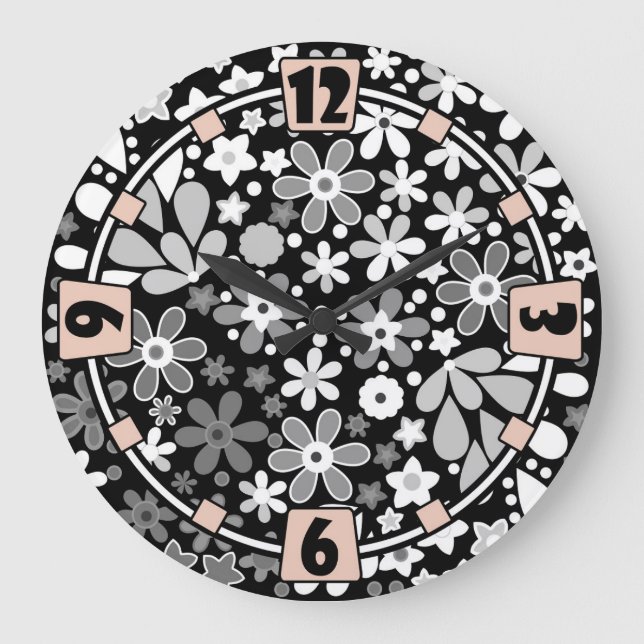 Reloj Redondo Grande floral blanca negra (Anverso)