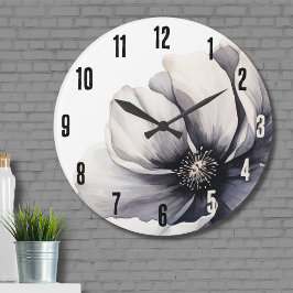 Reloj Redondo Grande Floral blanca y negra elegante