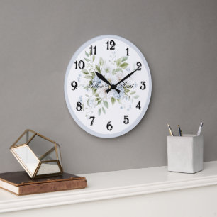 Reloj Redondo Grande Floral Blanco Azul Bonito