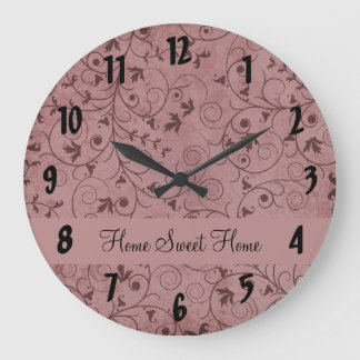 Reloj Redondo Grande Floral borrosa roja