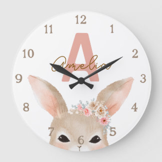 Reloj Redondo Grande Floral Bunny Ears Monogram Nursery Clock Personali
