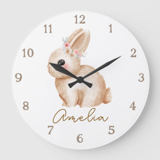 Reloj Redondo Grande Floral Bunny Personalized Nursery Wall Clock Custo