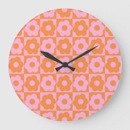 Reloj Redondo Grande Floral Checker Pink Orange